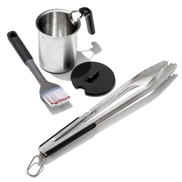 Grilling Basting Pot and Brush Set & Grilling Tongs with Built-In Bottle Opener Bundle M2