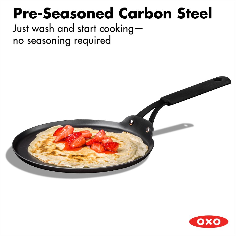 Obsidian Carbon Steel 10-Inch Crêpe Pan with Silicone Sleeve O7