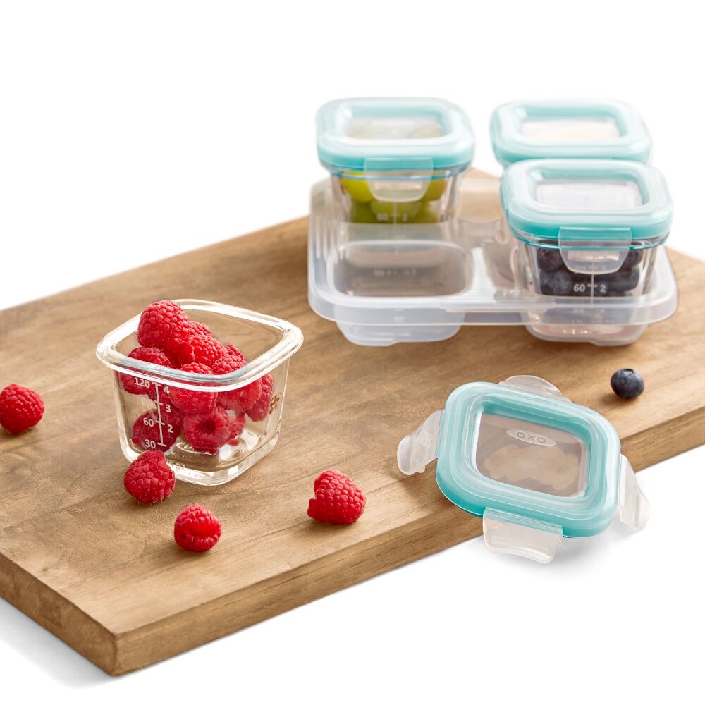 Baby Blocks Glass Food Storage Containers 4 Oz - Tot Teal H6