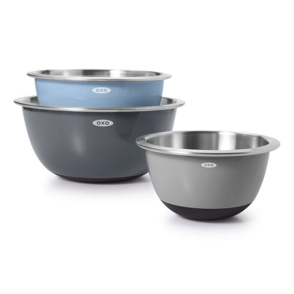 3-Piece Stainless Steel Mixing Bowl Set - Blue/Gray U8