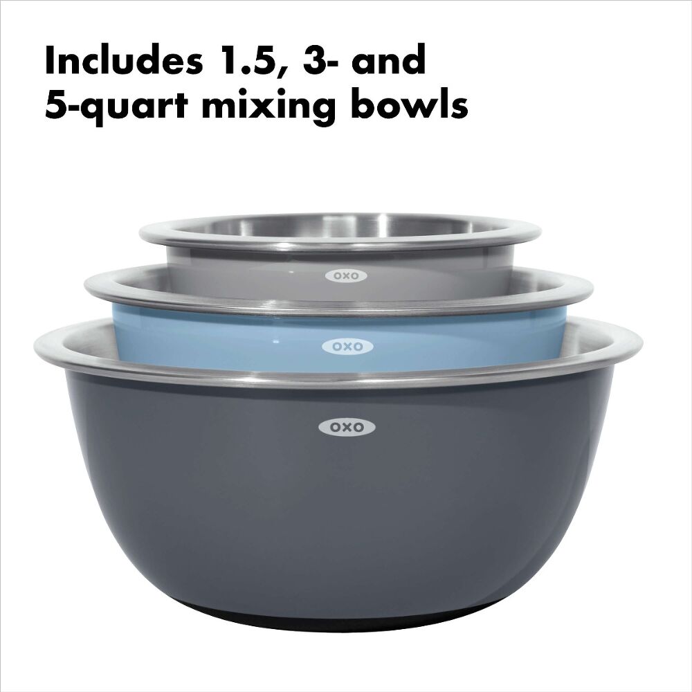 3-Piece Stainless Steel Mixing Bowl Set - Blue/Gray U8