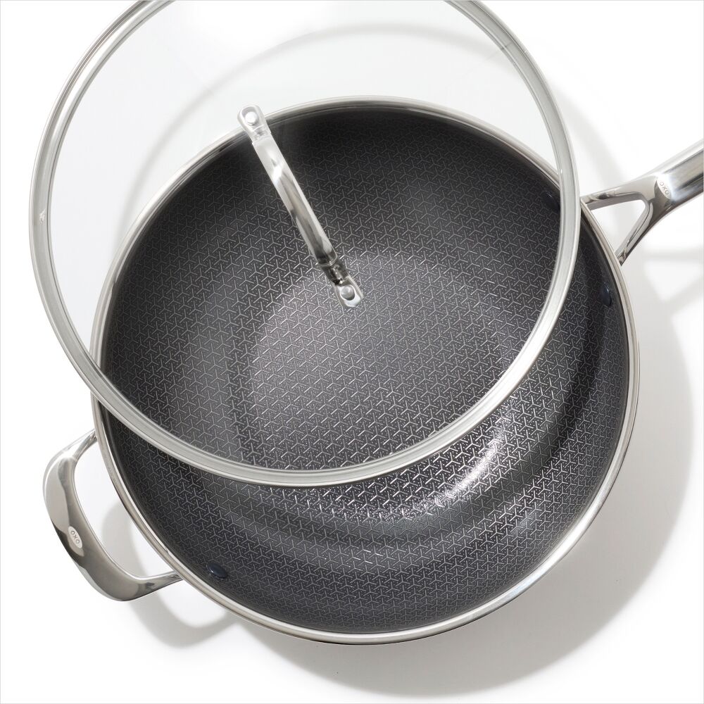 Trident Hybrid Non-Stick Stainless Steel 5 Qt Wok with Lid D1