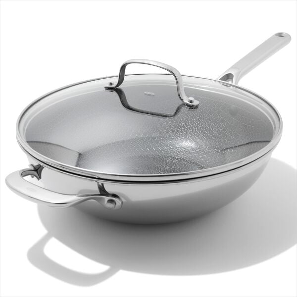 Trident Hybrid Non-Stick Stainless Steel 5 Qt Wok with Lid D1