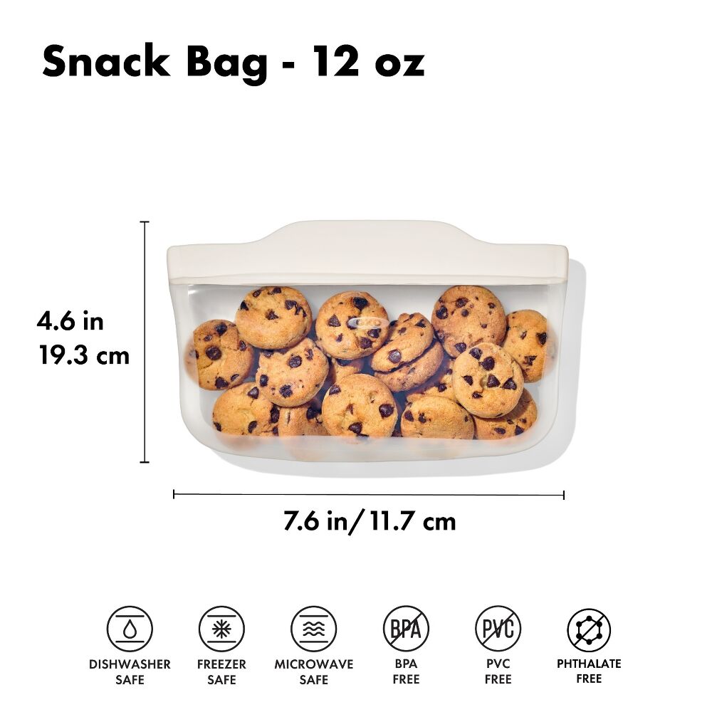 Silicone Reusable Bag - Snack Bag (12 oz) - Oat X3