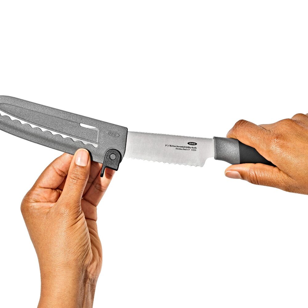 5 in Serrated Utility Knife with Locking Sheath B4