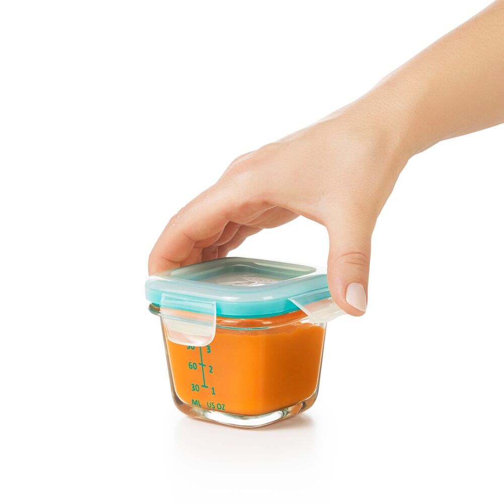 Baby Blocks Glass Food Storage Containers 4 Oz - Tot Teal H6