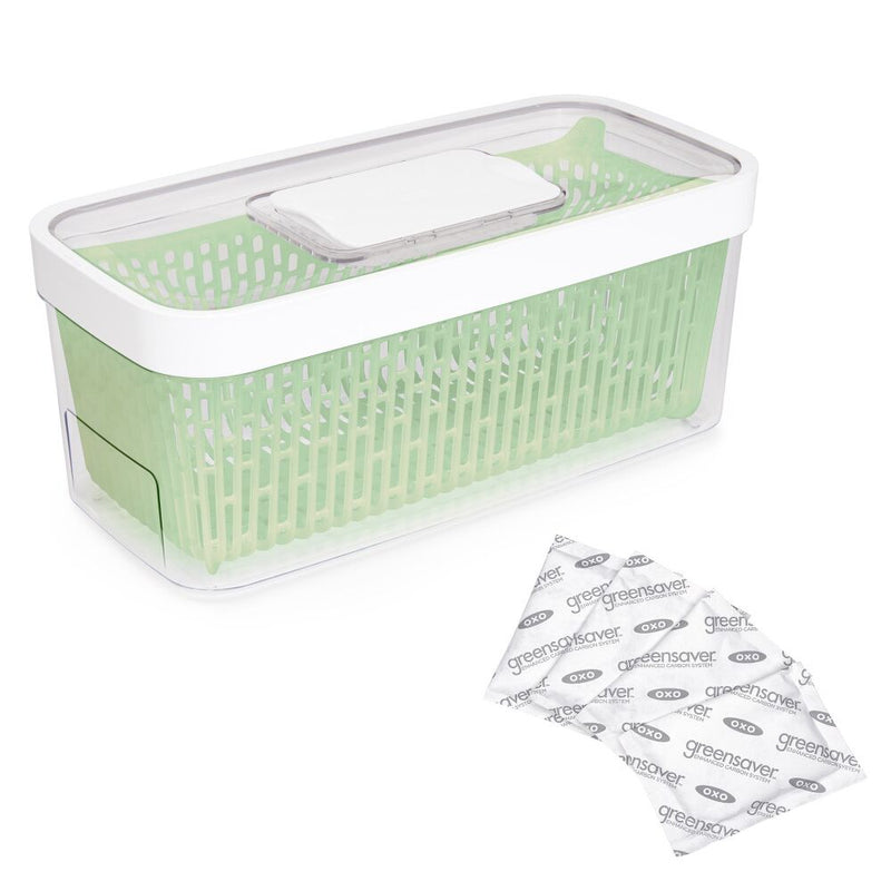 GreenSaver Produce Keeper (5.0 Qt) & OXO GreenSaver Carbon Filter Refills - 4 Pack Bundle G5