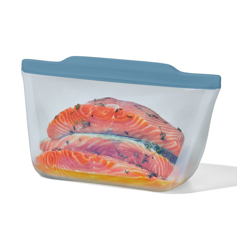 Silicone Reusable Bag  Stand-Up Half Gallon (64 oz) - Ocean Blue W1