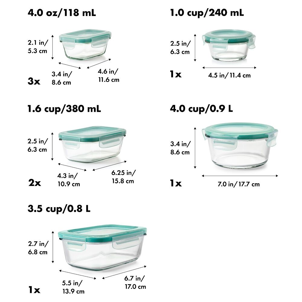 16 Piece Glass Smart Seal Everyday Container Set C9