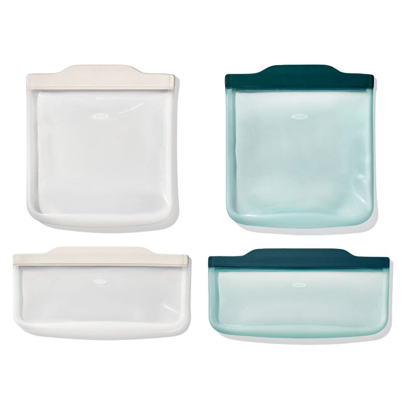 Silicone Reusable Bag -  4 Piece Lunch Set - Oat/Lagoon D5