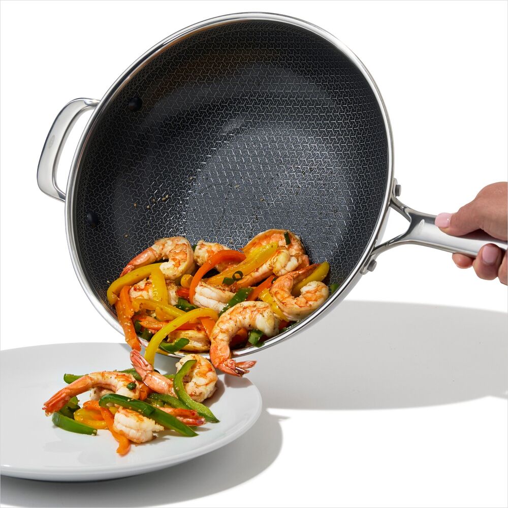 Trident Hybrid Non-Stick Stainless Steel 5 Qt Wok with Lid D1