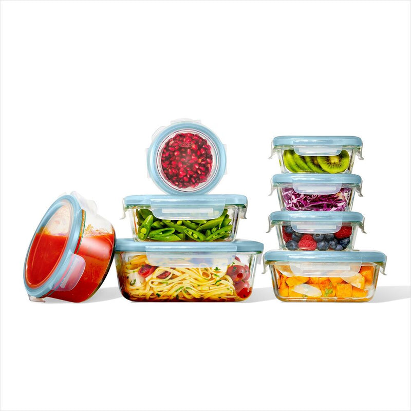 16-Piece Smart Seal Glass Everyday Container Set - Arctic Blue M0