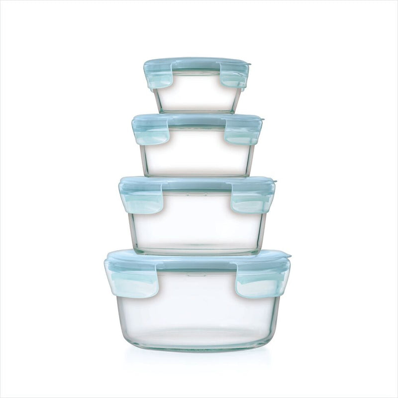 8-Piece Smart Seal Glass Round Container Set - Arctic Blue Y1